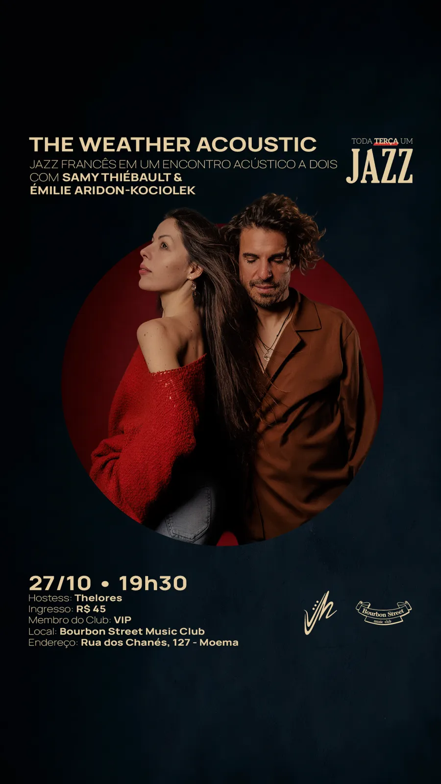 Cartaz de The Weather Acoustic com Samy Thiébault e Émilie Aridon-Kociolek.